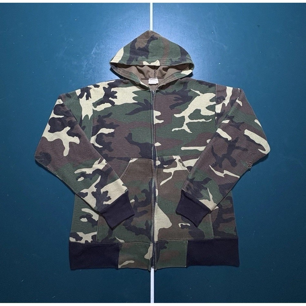Vintage Camo Thermal Lined Hoodie Sweatshirt Mens Medium Full Zip Camouflage 80s